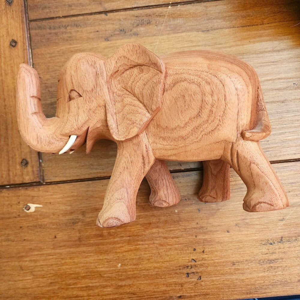 Vintage Wooden Carved Elephant Sculpture
